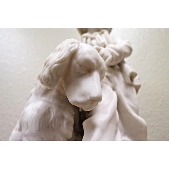 Antique French White Parisian Figurine - Boy And His Dog Figurine 11" - Picture 9 of 10